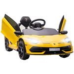 HOMCOM Lamborghini Aventador Licensed 12V Kids Electric Car with Butterfly Doors, Easy Transport, Powered Electric Ride-On Car with Remote, Music, Horn, Suspension, for Ages 3-5 Years - Yellow