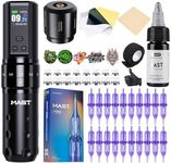 Mast Tattoo Gun Kit, Fold2 Pro Wireless Rotary Pen Machine, Motor by Mcore, 7 Strokes Length, Tattoo Needles Cartridges, Black Ink for Tattoo Aritsts