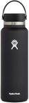 Hydro Flask Water Bottle - Stainless Steel & Vacuum Insulated - Wide Mouth 2.0 with Leak Proof Flex Cap - 40 oz, Black