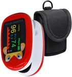 Pediatric Pulse Oximeter with Bag Heart Rate Stats Monitor Kids Finger Blood Oxygen Saturation Monitoring Children SpO2 Levels TFT Lanyard & USB (Storage Bag with Red Infant Oximeter)