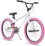 JOYSTAR 24 Inch Kids Bike Freestyle BMX Bikes for 8-12 Years Boys Girls and Beginner Riders, 24 Inch Bikes with Pink Tires, White Frame