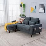 Panana 3-Seater Sofa with Ottoman Footstool Versatile L-shaped Chaise Lounge Sofa Fabric Upholstered Corner Sofa for Living Room, Grey Lien