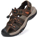 FLARUT Men's Sport Sandals Outdoor Hiking Sandals Closed Toe Leather Athletic Lightweight Trail Walking Casual Sandals Water Shoes, C-darkbrown, 9