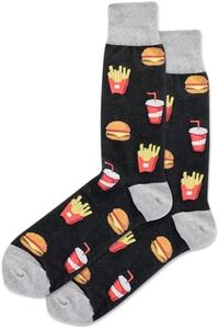 Hot Sox Men's Fun Food and Drink Crew Socks-1 Pair Pack-Cool & Funny Novelty Fashion Gifts, Burger and Fries (Black), 6-12