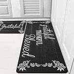 HEBE Anti Fatigue Kitchen Rug Sets 2 Piece Non Slip Thick Cushioned Kitchen Floor Mats Set Anti-Fatigue Mat Comfort Standing Mat Waterproof, 17"x48"+17"x28", Black