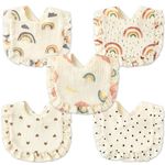 A1DIEE Absorbent Muslin Baby Bibs - 5Pcs Newborn Cotton Dribble Bibs Rainbow Pattern Snap Button Feeding Bibs Washable Lace Trimmed Teething Bibs Baby Shower Supplies for Unisex Toddler Boys Girls