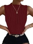 Verdusa Women's Sleeveless Mock Neck Textured Tank Tee Top Burgundy S