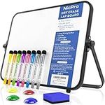 Nicpro Dry Erase Small Whiteboard A4 with Non-Slip Stand, 21 x 30 cm Double Sided Magnetic Desktop White Board with 8 Pens, Eraser, Magnet, Portable Writing Easel for Kid Drawing Student Classroom Use