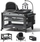 Pamo Babe Pack and Play with Bassinet - 7 in 1 One-Step Setup Bedside Crib, Portable Playpen, Travel Crib, Baby Playard with Diaper Changing Station, Toy Bar & Large Storage Bag