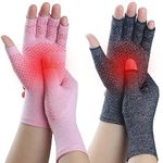 Kecartu 2 Pairs Compression Gloves for Rheumatoid Arthritis, Osteoarthritis, Carpal Tunnel Pain, Fingerless Arthritis Hand Gloves for Women Men Support Work&Computer Typing (Pink+Black, Medium)