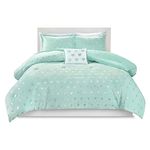 Mi Zone Rosalie Comforter Set for Girls, Ultra-Soft Microlight Plush Metallic Printed Hearts Brushed Reverse Overfilled Down Alternative Hypoallergenic All Season, Twin/Twin XL, Aqua/Silver, 3 Piece
