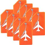 8 Pieces Luggage Tags Silicone Luggage Suitcases Tags for Travel Luggage Bag Name Tags includes Name Cards with Partial Privacy Cover and Stainless Steel Loops for Secure Fastening, Orange, small