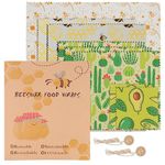 Beeswax Food Wraps Set, Set of 8 Beeswax Wraps, Eco Friendly Reusable Beeswax Paper Food Wrap, Biodegradable Food Storage Wrappers Organic Bees Wax for Cheese, Fruit, Sandwich Wrappers Bowl Covers