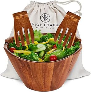 Wooden salad bowl set with serving forks mixing - premium acacia wood bowl and magnetic utensils for 6-8 servings, innovative Design, durable, and easy to clean, perfect for family meals or gfting