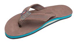 Rainbow Sandals Men's Leather Single Layer Wide Strap with Arch, Expresso/Blue, 12-13.5