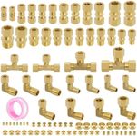 TRUSTKITS 88 Pcs Brass Compression Tube Fittings Assortment, 1/8" 1/4" 5/16" 3/8" 1/2" Compression Pipe Fittings Connector with Sleeves Ferrules, Straight Coupling Adapter, Elbow, Tube Tee