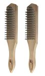 Inditrust Carbon Steel Wire Hand Brush 10 inch length Wooden handle (2pcs)