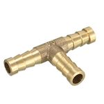 sourcing map 8mm Brass Barb Hose Fitting Tee T 3 Way Barbed Connector Air Water Fuel Gas