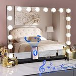 COOLJEEN 31.5x23.6 Large Hollywood Beauty Makeup Mirror with Bluetooth 18 LED Bulbs Large Lighting Cosmetic Vanity 3 Color Lighting Modes Makeup Mirror with USB Charging Port (Black, Bluetooth)