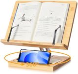 Book Stand for Reading, wishacc Adjustable Holder with 360° Rotating Base & Page Clips, Foldable Desktop Ricer for Cookbook,Sheet Music,Laptop,Recipe,Textbook,Hands Free(13.2 x 9.2 inches)