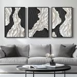 Framed Black and White Abstract Wall Art, Canvas Artwork for Walls, Set of 3 Piece Modern Minimalist Textured Art Prints, Large Paintings for Living Room, Bedroom, Home Office Wall Decor - Total 30" x