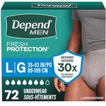 Depend Fresh Protection Adult Incontinence Underwear for Men (Formerly Depend Fit-Flex), Disposable, Maximum, Large, Grey, 72 Count (2 Packs of 36)