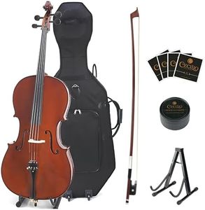 Cecilio CCO-500 Ebony Fitted Flamed Solid Wood Cello with Hard & Soft Case, Stand, Bow, Rosin, Bridge and Extra Set of Strings, Size 4/4 (Full Size)