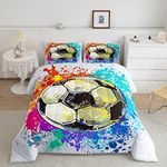 Watercolor Tie-dye Comforter Set for Boys Girls Kids Teens,3-Pieces Cartoon Soccer Print Bedding Comforter Full Size,Youthful Printed Quilt Set with 2 Pillowcases