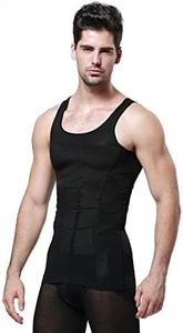 Wearslim Nylon Men's Slimming Body Shaper Vest Shirt Abs Abdomen Slim Stretchable Casual Style Tummy Tucker Vest (Black)- Medium