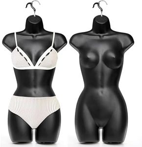 Noamus 2 Pack Black Female Mannequin, Hip Long Hollow Back Body Torso Dress Form, Shatterproof Frosted Shapely Mannequin with Hanging Hook for Display Top and Bottom Merchandise, Fits Sizes 5-10