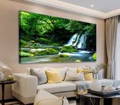 Waterfall Canvas Wall Art Living Room Decoration Large Nature Picture Artwork Modern Wall Art Landscape Green Forest for Kitchen Office Wall Decor Home Decorations Framed Ready to Hang 75X150CM