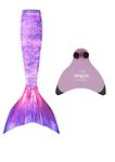 Planet Mermaid Girls Kids 2 Piece Vivid Colour Starter Swimming Mermaid Tail & Wear-Resistant Pink Magic Fin Monofin Included. Purple Surf. Age 6-7