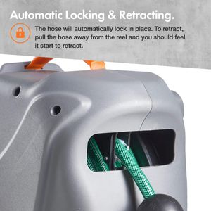 VonHaus 30m Wall Mounted Retractable Hose Reel – Auto Rewind, 8-Function Spray Gun