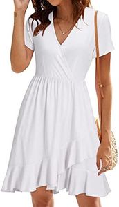 ULTRANICE Abito Estivo Tinta Unita da Donna Abito a Maniche Corte Abito da Spiaggia con Scollo a V Abito Casual con Volant(Bianco-3146,M)