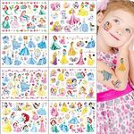 TUMAJI 8 Sheets Princess Temporary Tattoos, About 242 Pcs Waterproof Princess Tattoos for Theme Party Decorations Favors Tattoos Gifts for Adults Teens School Prizes