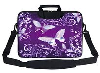 Meffort Inc Neoprene Laptop Shoulder Briefcase Bag Carry Case Handbag for 15 15.6 inch MacBook Notebook Computer - Purple Butterflies