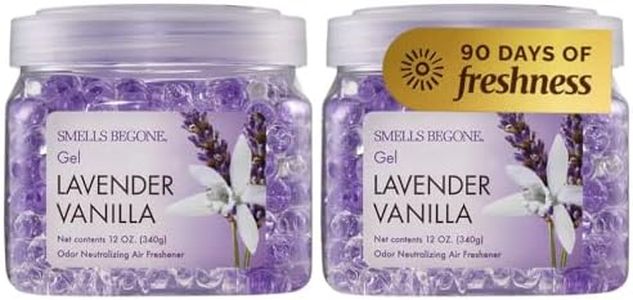 SMELLS BEGONE Odor Eliminator Gel Beads - 12 oz, Pack of 2 - Eliminates Odor in Bathrooms, Cars, Boats, RVs & Pet Areas - Air Freshener - Made with Essential Oils - Lavender Vanilla Scent