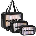 Travel Makeup Pouch Set Toiletry Bag Cosmetic Organizer Bag for Women and Girls Toiletry Storage Kit Set of 3 (WASHBAG - Black)