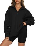 BETTE BOUTIK Women’s Half Zip Sweatshirt Oversized Black Long Sleeves Pullover Drop Shoulder Quarter Zipper Lapel Collar Sweater