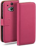 MoEx Flip Case for HTC One M8 / M8s, Mobile Phone Case with Card Slot, 360-Degree Flip Case, Book Cover, Vegan Leather, Berry-Fuchsia