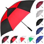 MRTLLOA Automatic Open Golf Umbrella, Extra-Large Oversized Double Canopy Vented Windproof Waterproof Stick Rain Golf Umbrellas for Men and Women(Red Black/62 in)