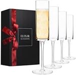 ELIXIR GLASSWARE Champagne Flutes - 6 oz - Set of 4 Crystal Glass Flutes, Hand Blown Edge Champagne Glasses - Premium Crystal Champagne Glasses - Sparkling Wine Glasses, Crystal Champagne Flutes