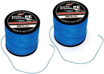 NUZAMAS Set of two PE Braided fishing lines, total 600m/656yds, Blue, 4 Strands Weaves, For Lure, Fly, Casting, Bait FIshing, Size 8.0 (40.2kg/88.62lbs), Rock, Boat, Beach, Freshwater, Saltwater Fishing Lines