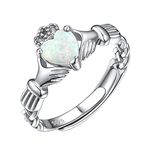 ChicSilver 925 Sterling Silver Irish Claddagh Ring for Women Simulated Opal Heart Finger Rings