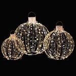 Costway 3 Pack Christmas Balls, Outdoor Hanging Light Spheres w/30 Cable Ties & 6 Stakes, Iron Frame Globe Lights in 3 Sizes for Tree, Lawn, Garden & Indoor, Gold