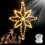 Christmas Window Lights with 22.8" Large Bethlehem Star, Quntis Battery Operated 70Leds Christmas Curtain Lights with Timer& 8 Mode, Foldable Star Light for Indoor Outdoor Christmas Diwali Decorations