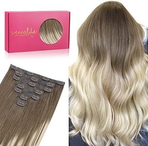 WENNALIFE Seamless Clip In Hair Extensions Human Hair, 16 Inch 130g 7pcs Ombre Sandy Brown to Platinum Blonde Real Hair Extensions Clip in Human Hair Invisible PU Skin Weft Natural Remy Human Hair Extensions