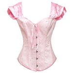 bslingerie® Womens Costume Princess Rushed Sleeve Bustier Corset Top, Pink, Medium