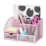 EXERZ Desk Organiser/Mesh Desk Tidy Caddy/Pencil Holder Multifunctional with 7 Compartments- Light Pink