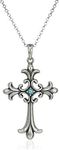 Sterling Silver Oxidized Genuine Swiss Blue Topaz Celtic Cross Pendant Necklace, 18"